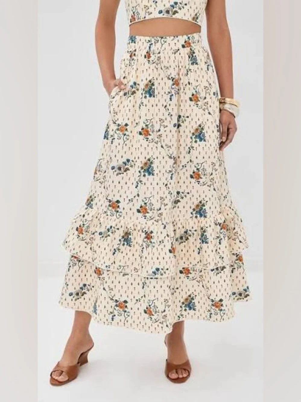 🌟 ISO🌟 Borgo de Nor Paulina Skirt Miniature Floral Cream In Multi Size US 6/UK